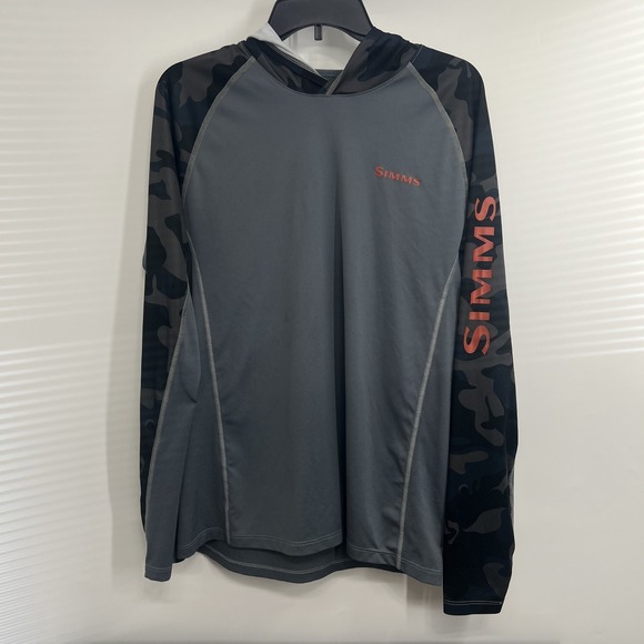 Simms Other - Simms SolarVent Hoodie Mens Med Gray Camo Long Sleeve Fishing Shirt UPF 50 Sun